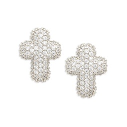 18K Rhodium Plated Brass & Cubic Zirconia Cross Drop Earrings