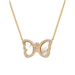 Vanessa Goldtone, Mother-Of-Pearl & Pave Cubic Zirconia Butterfly Necklace