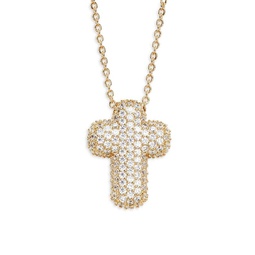 18K Goldplated & Cubic Zirconia Puffy Cross Pendant Necklace