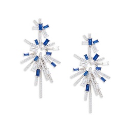 White Rhodium Plated, Synthetic Sapphire & Cubic Zirconia Drop Earrings