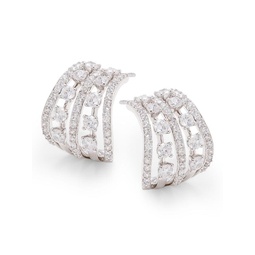 Rhodium-Plated & Cubic Zirconia Felicity Caged J Hoop Earrings