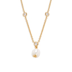 Sweet Pea 18K Goldplated, Simulated Pearl & Cubic Zirconia Drop Necklace
