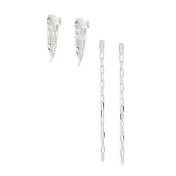 2-Piece Rhodium-Plated & Cubic Zirconia Empire Swag Linear Earring Set