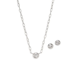 2-Piece Rhodium Plated & Cubic Zirconia Stud Earrings & Necklace Set