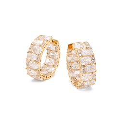 18K Goldplated & Cubic Zirconia Oval Huggie Earrings