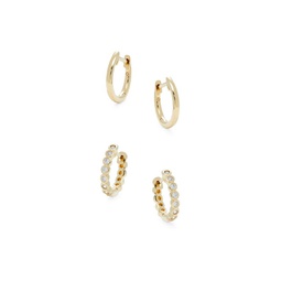 Set of 2 Goldtone & Cubic Zirconia Huggie Earrings