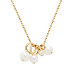 Nectar 18K Goldplated Cluster, 5-8MM Round Freshwater Pearl & Cubic Zirconia Pendant Necklace
