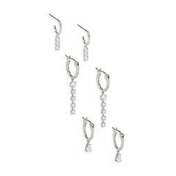 3-Piece Loveall Rhodium Plated & Cubic Zirconia Huggy Earrings