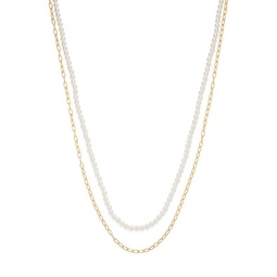 La Vie 18K Goldplated, Faux Pearl & Cubic Zirconia Layered Necklace