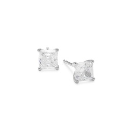 Rhodium Plated Sterling Silver & Cubic Zirconia Square Stud Earrings