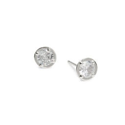 Rhodium Plated Sterling Silver & Cubic Zirconia Bezel Stud Earrings