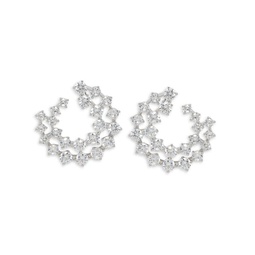 Rhodium Plated & Cubic zirconia Double Circle Earrings