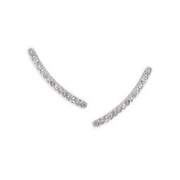Rhodium Plated, Swarovski Crystal & Cubic Zirconia Curved Bar Drop Earrings