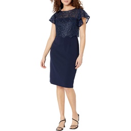 Womens Adrianna Papell Sequin Guipure Lace Popover Top Sheath Dress