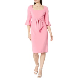 Adrianna Papell Stretch Crepe Bell Sleeve Dress with Scoop Neck & Tie Front