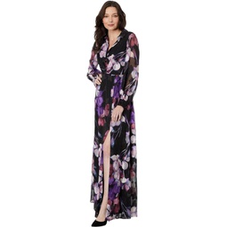 Womens Adrianna Papell Printed Floral Long Sleeve Shirt Dress Gown