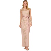 Adrianna Papell Cascading Floral Embroidered Long Column Gown