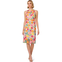 Womens Adrianna Papell Embroidered Column Midi Dress