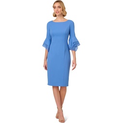 Womens Adrianna Papell Knit Crepe Tiered Sleeve Dress
