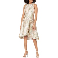 Womens Adrianna Papell Sleeveless Printed Jacquard Dress with High-Low Hem & Ruffle Detail