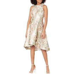 Womens Adrianna Papell Sleeveless Printed Jacquard Dress with High-Low Hem & Ruffle Detail