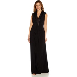 Womens Adrianna Papell Sleeveless Twist Front Stretch Jersey Tuxedo Gown