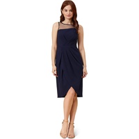 Womens Adrianna Papell Stretch Crepe Draped Cocktail Dress with Illusion Neckline