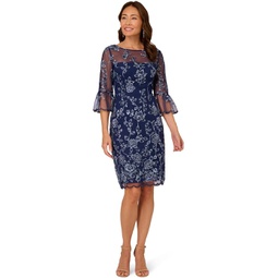 Womens Adrianna Papell Embroidered Bell Sleeve Dress
