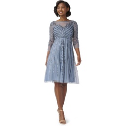 Adrianna Papell Long Sleeve Beaded Fit-and-Flare Cocktail Dress