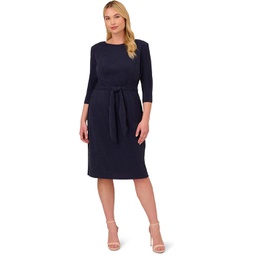 Womens Adrianna Papell Plus Size 3/4 Sleeve Metallic Knit Tie Front Sheath Dress