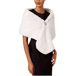 Adrianna Papell Womens Faux Fur Embellished Shawl/Wrap