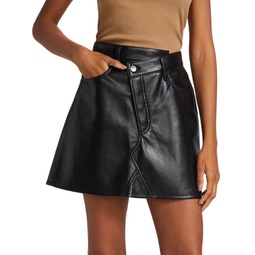 Asymmetric Leather Blend Miniskirt
