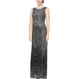 Alex Evenings Long Sleeveless Dress with Patterned Glitter Detail
