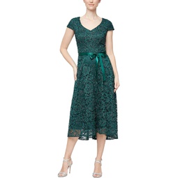 Womens Alex Evenings High-Low Party Dress with Cap Sleeves