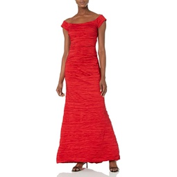 Womens Alex Evenings Long Stretch Taffeta Dress with Fishtail Skirt and Off the Shuolder