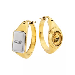 Goldtone & Silvertone Double-Signet Hoop Earrings