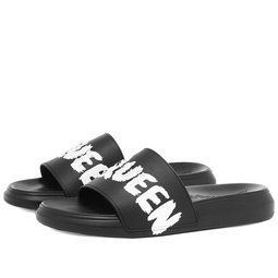 Alexander McQueen Graffitti Logo Pool Slide Blck&Wht