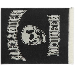 Alexander McQueen Varsity Skull Logo Scarf Black & Ivory