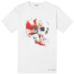 Alexander McQueen Obscured Skull Print T-Shirt White, Red & Black