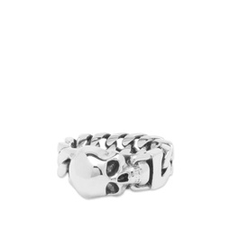 Alexander McQueen Skull Chain Ring Silver