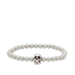 Alexander McQueen Skull Beaded Bracelet Silver & Pearl