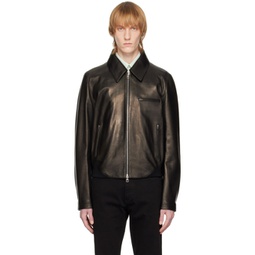 Black Zip-Up Leather Jacket 231259M175009