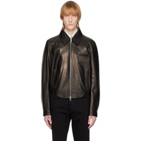 Black Zip-Up Leather Jacket 231259M175009