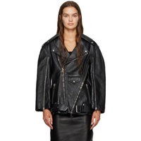 Black Zip Leather Jacket 222259F064002