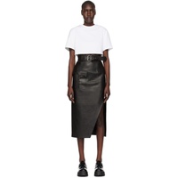 Black Slashed Leather Midi Skirt 231259F092011