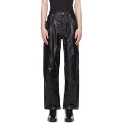 Black Paneled Leather Pants 241187M189000