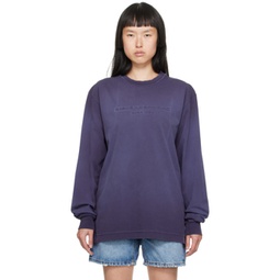 Purple Embossed Long Sleeve T-Shirt 232187F110024