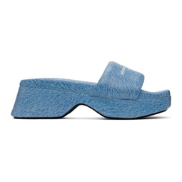 Blue Trompe Loeil Denim Goatskin Float Heeled Sandals 241187F125002