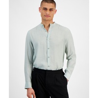 Mens Regular-Fit Crinkled Button-Down Band-Collar Shirt