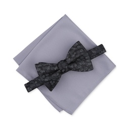 Mens Abstract Pattern Bow Tie & Solid Pocket Square Set